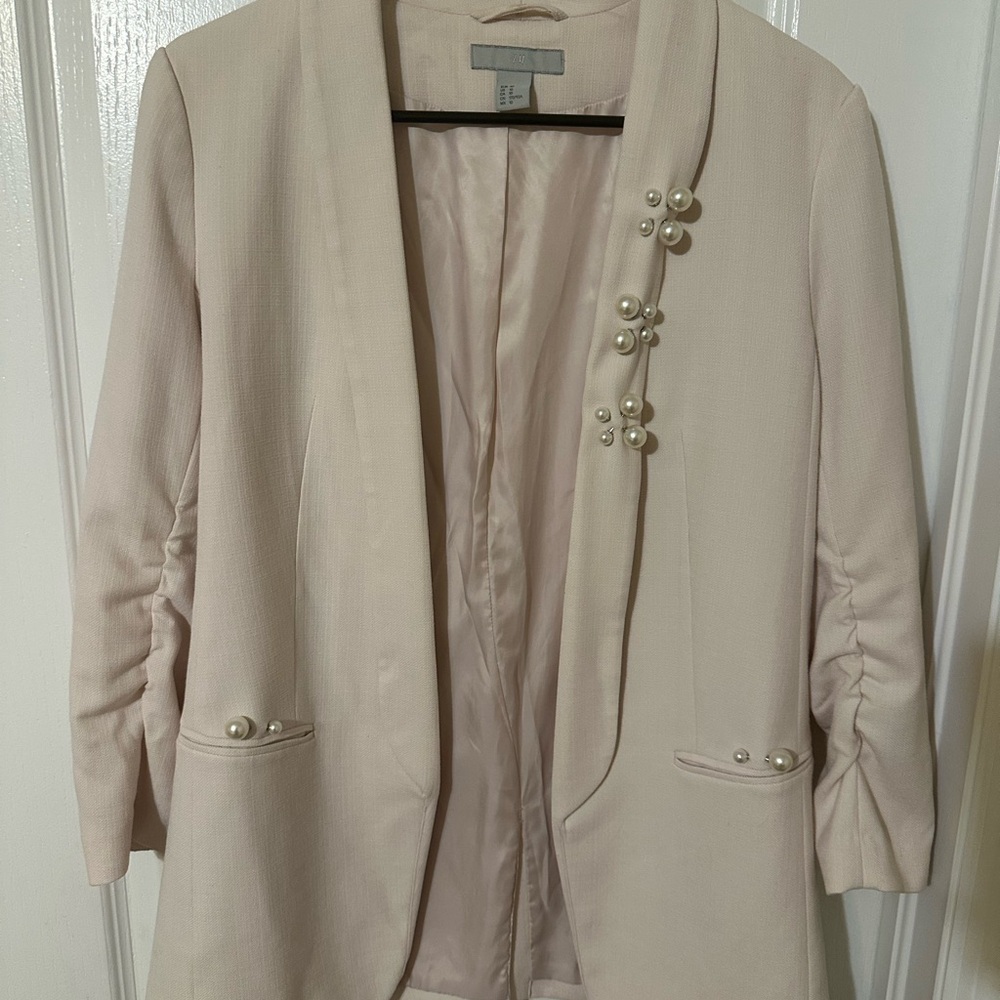 H&M Cream Blazer with Pearl Details
